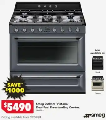 Smeg 900mm 'Victoria' Dual-Fuel Freestanding Cooker.