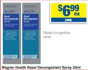 My Chemist Wagner Health Nasal Decongestant Spray 20ml offer