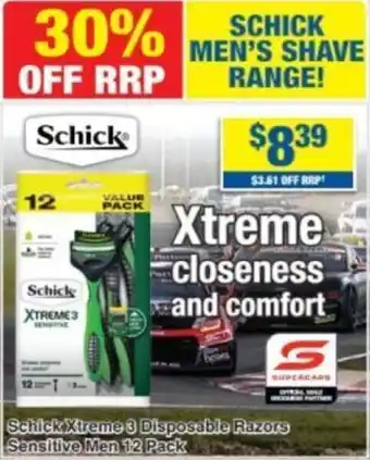 My Chemist Schick Xtreme 3 Disposable Razors Sensitive Men 12 Pack offer