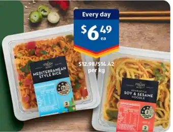 ALDI MEDITERRANEAN STYLE RICE, SOY & SESAME NOODLE offer