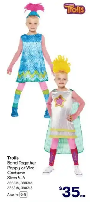 BIG W Trolls Band Together Poppy or Viva Costume offer