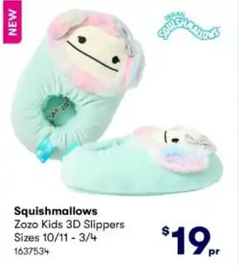 BIG W Squishmallows Zozo Kids 3D Slippers offer