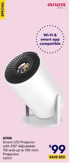 BIG W AIWA Smart LED Projector with 210 Adjustable Tilt and up to 130" offer