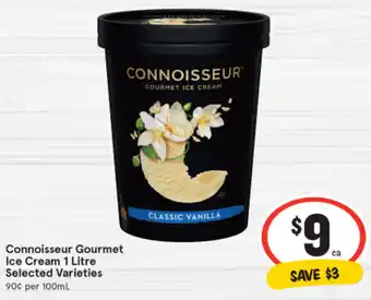 IGA Connoisseur Gourmet Ice Cream 1 Litre Selected Varieties offer
