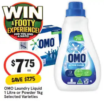 IGA OMO Laundry Liquid 1 Litre or Powder 1kg Selected Varieties offer