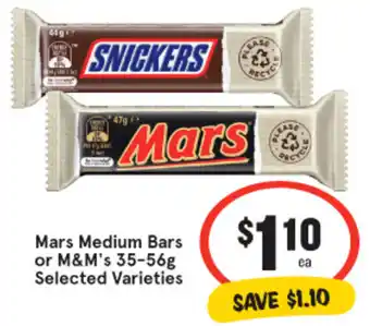 IGA Mars Medium Bars or M&M's 35‑56g Selected Varieties offer