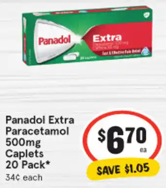 IGA Panadol Extra Paracetamol 500mg Caplets 20 Pack offer