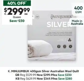 Harris Scarfe MINIJUMBUK 400gsm Silver Australian Wool offer