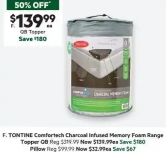 Harris Scarfe TONTINE Comfortech Charcoal Infused Memory Foam Range offer