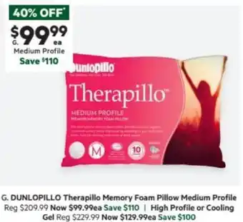 Harris Scarfe DUNLOPILLO Therapillo Memory Foam Pillow Medium Profile offer