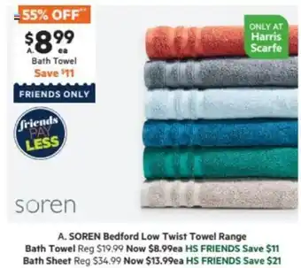 Harris Scarfe SOREN Bedford Low Twist Towel Range Bath Towel offer