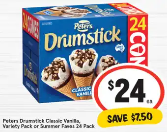 IGA Peters Drumstick Classic Vanilla, Variety Pack or Summer Faves 24 Pack offer