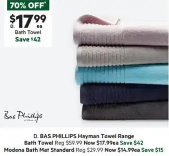 Harris Scarfe BAS PHILLIPS Hayman Towel Range Bath Towel offer