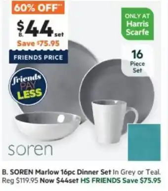 Harris Scarfe SOREN Marlow 16pc Dinner Set offer