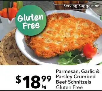 Parmesan, Garlic & Parsley Crumbed Beef Schnitzels