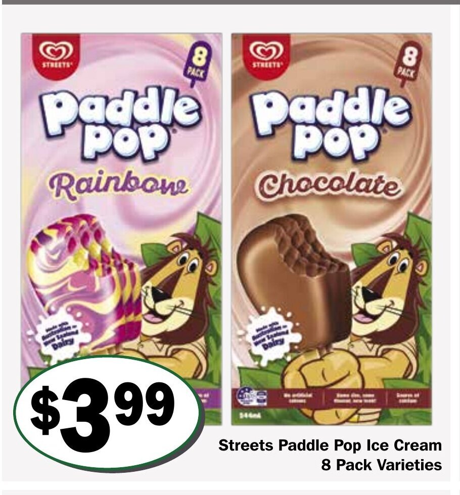 Streets Paddle Pop Ice Cream 8 Pack Varieties offer at Friendly Grocer