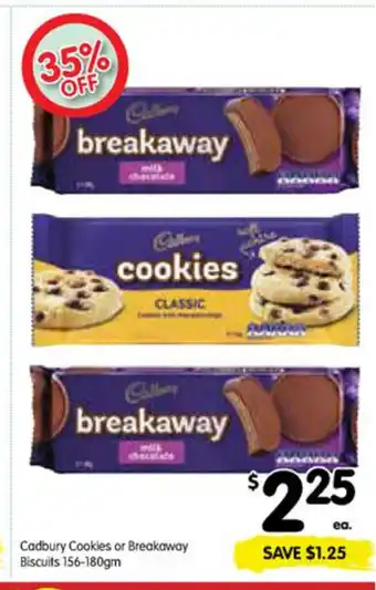 Spar Cadbury Cookies or Breakaway Biscuits 156-180gm offer