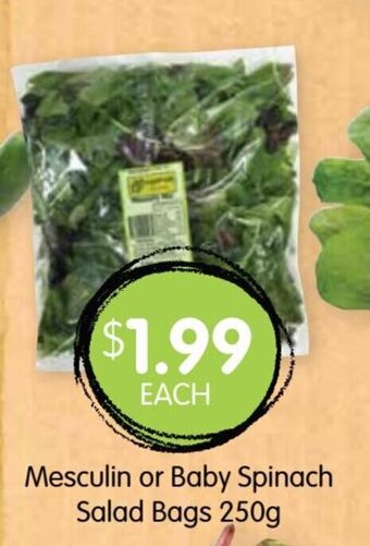 Spudshed Mesculin or Baby Spinach Salad Bags 250g offer