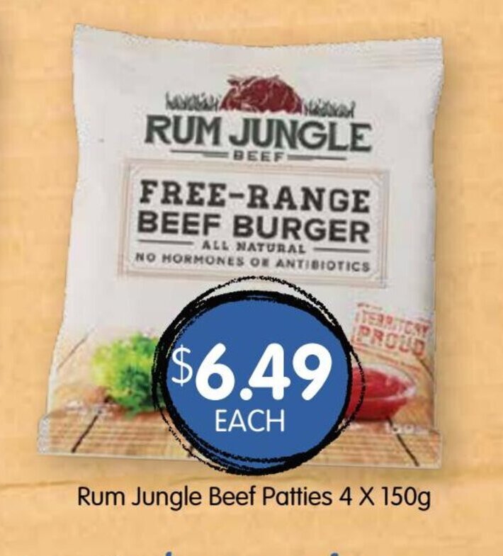 Rum Jungle Beef Patties 4 x 150g offer at Spudshed