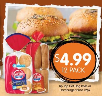 Tip Top Hot Dog Rolls or Hamburger Buns 12pk