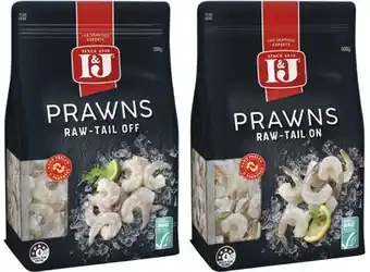 Coles I&J Raw Prawns Tail On or Off 500g offer