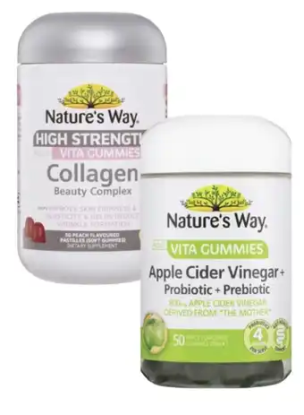 Coles Nature's Way Adult Vita Gummies Apple Cider Vinegar or High Strength Collagen 50 Pack^ offer