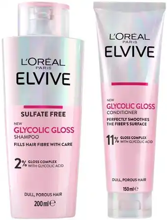 Coles L'Oréal Elvive Glycolic Gloss Shampoo 200mL or Conditioner 150mL offer