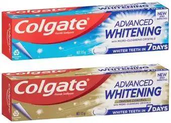 Coles Colgate Advanced Whitening Toothpaste 115g offer