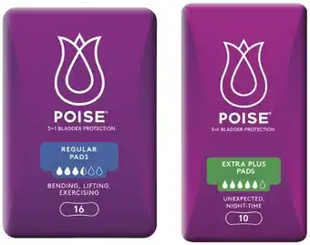 Coles Poise Pads For Bladder Leaks Regular 16 Pack or Extra Plus 10 Pack offer