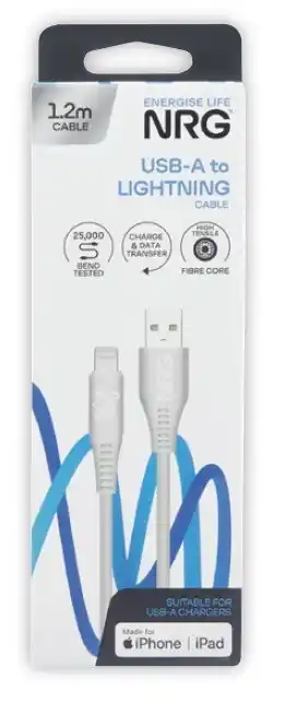 Coles NRG 1.2M USB A to Lightning Cable White offer