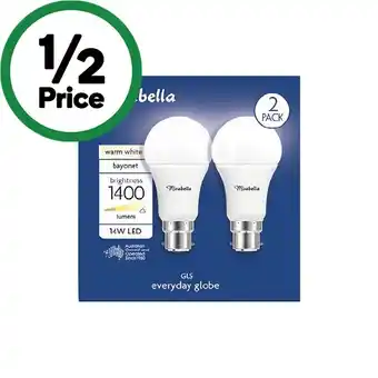 Woolworths Mirabella LED GLS BC 14W 1400 Lumens Warm White Pk 2 offer