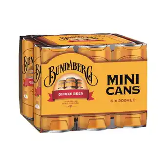 Woolworths Bundaberg Ginger Beer Mini Can 6 x 200ml offer