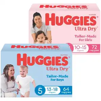Woolworths Huggies Ultra Dry Nappies Pk 64-90 offer