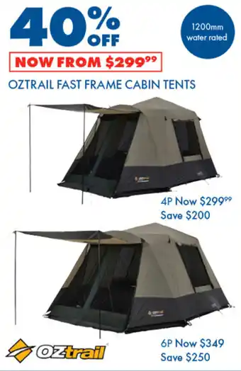 BCF OZTRAIL FAST FRAME CABIN TENTS offer