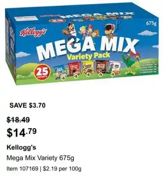 Costco Kellogg's Mega Mix Variety 675g offer