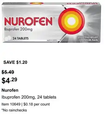 Costco Nurofen Ibuprofen 200mg, 24 tablets offer