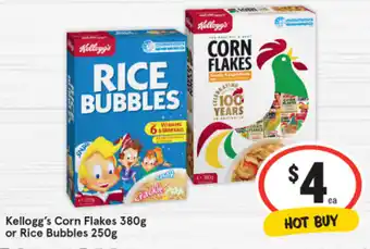 IGA Kellogg's Corn Flakes 380g or Rice Bubbles 250g offer