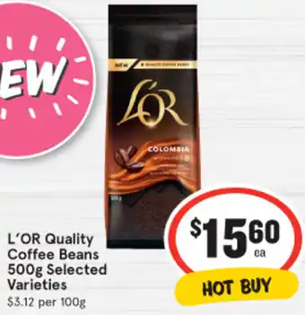 IGA L'OR Quality Coffee Beans 500g Selected Varieties offer