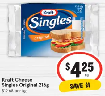 IGA Kraft Cheese Singles Original 216g offer