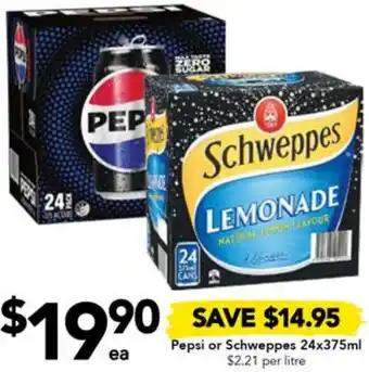 Drakes Pepsi or Schweppes 24x375ml offer