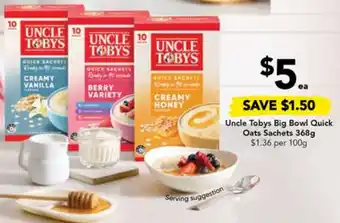 Drakes Uncle Tobys Big Bowl Quick Oats Sachets 368g offer