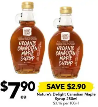 Nature's Delight Canadian Maple Syrup 250ml
