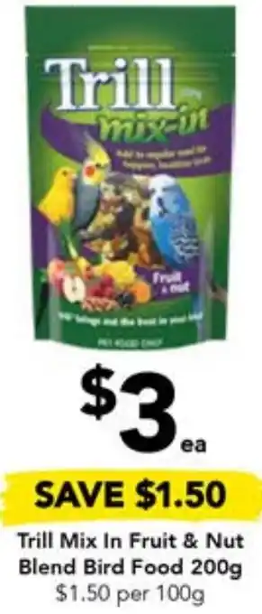 Drakes Trill Mix In Fruit & Nut Blend Bird Food 200g offer