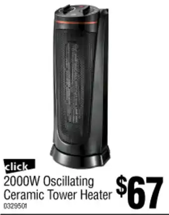 click 2000W Oscillating Ceramic Tower Heater