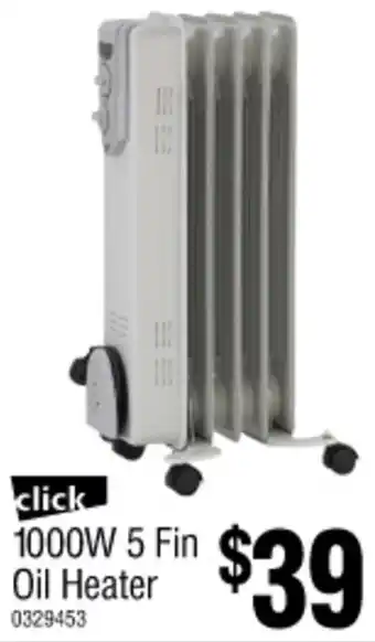 Bunnings click 1000W 5 Fin Oil Heater offer
