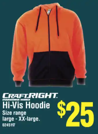 Bunnings CRAFT RIGHT. Hi-Vis Hoodie Size range large - XX-large. offer