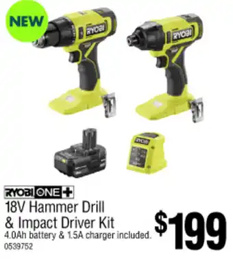 Bunnings RYOBI ONE + 18V Hammer Drill & Impact Driver Kit offer