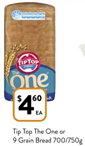 Foodworks Tip Top The One or 9 Grain Bread 700/750g offer