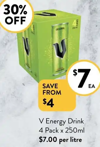 Foodworks V Energy Drink 4 Pack x 250ml offer