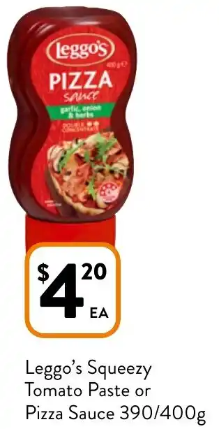 Foodworks Leggo's Squeezy Tomato Paste or Pizza Sauce 390/400g offer